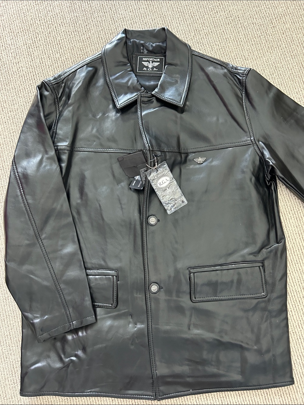 Men's Black Leather Pea Coat
